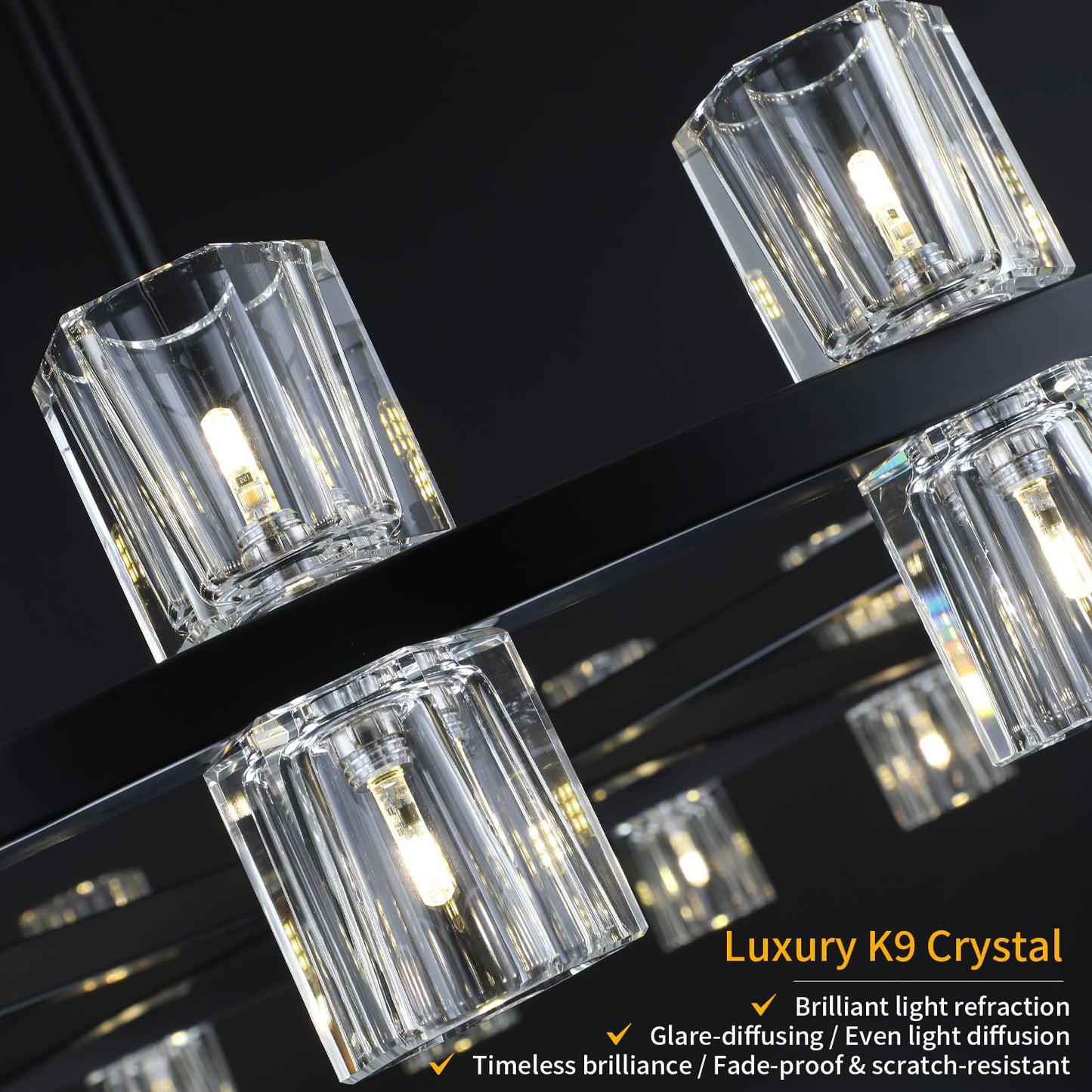 32-Lights Crystal Chandelier | Dia 33 Inch Round Chandeliers for Dining Room Over Table | Black Dining Room Light Fixture Apply to Living Room | Kitchen Island | Foyers | 32 X G4 bulbs (included)