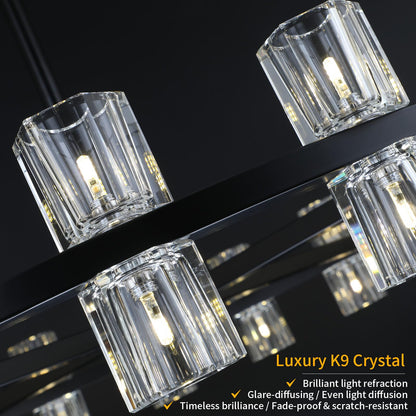 32-Lights Crystal Chandelier | Dia 33 Inch Round Chandeliers for Dining Room Over Table | Black Dining Room Light Fixture Apply to Living Room | Kitchen Island | Foyers | 32 X G4 bulbs (included)