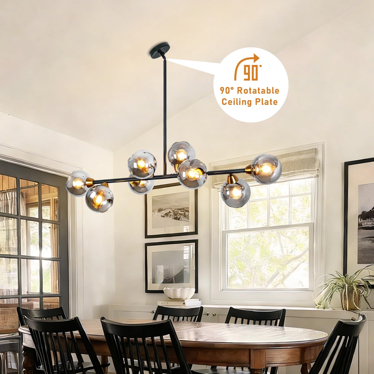 Linear Chandeliers for Dining Room 50" Gray Globe Rectangle Pendant Light