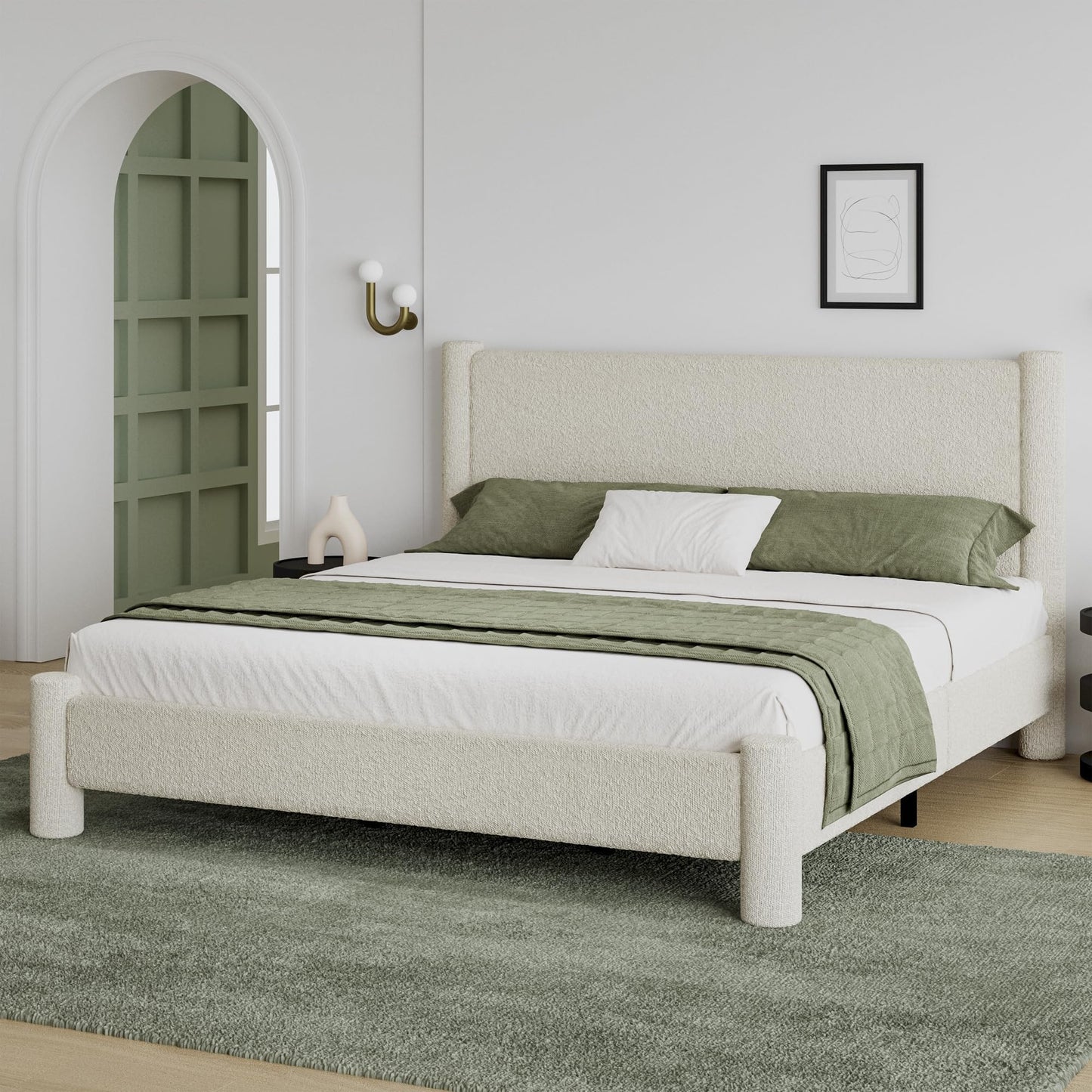 Boucle Upholstered Bed Frame, King