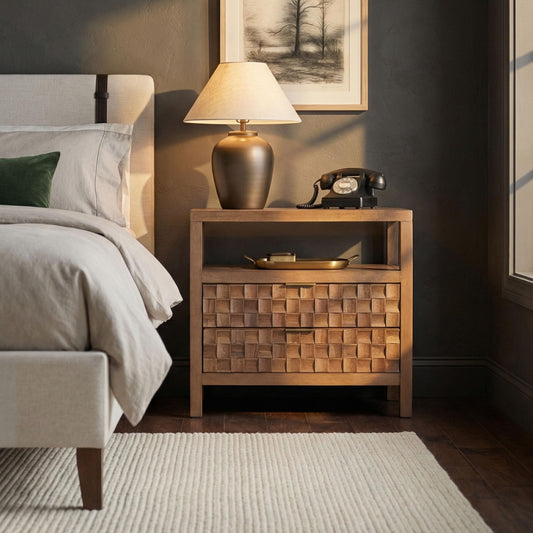 28" Wood Nightstand with Carved Drawers
