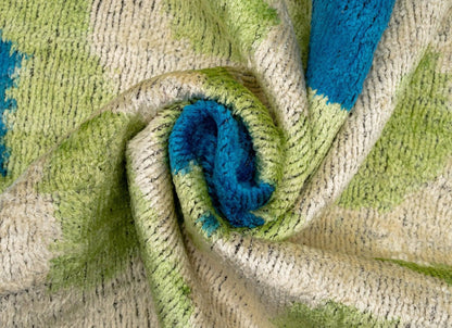 Canvello Vibrant 16"x24" Handmade Velvet Pillow Lively Green and Blue Ikat Design with Premium Down Feather Insert
