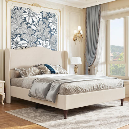 Upholstered Wingback Headboard Queen Size Bed