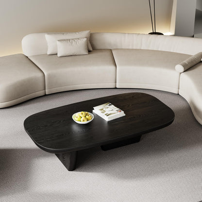 FHKJ Modern Wood Coffee Table for Living Room, 51.2" Black Rectangle Coffee Table with 2 Unique Legs, Center Table for Living Room Table Tea Table for Home Office