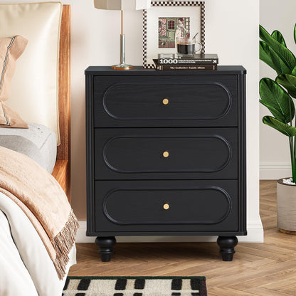 23" 3-Drawer Nightstand, Black