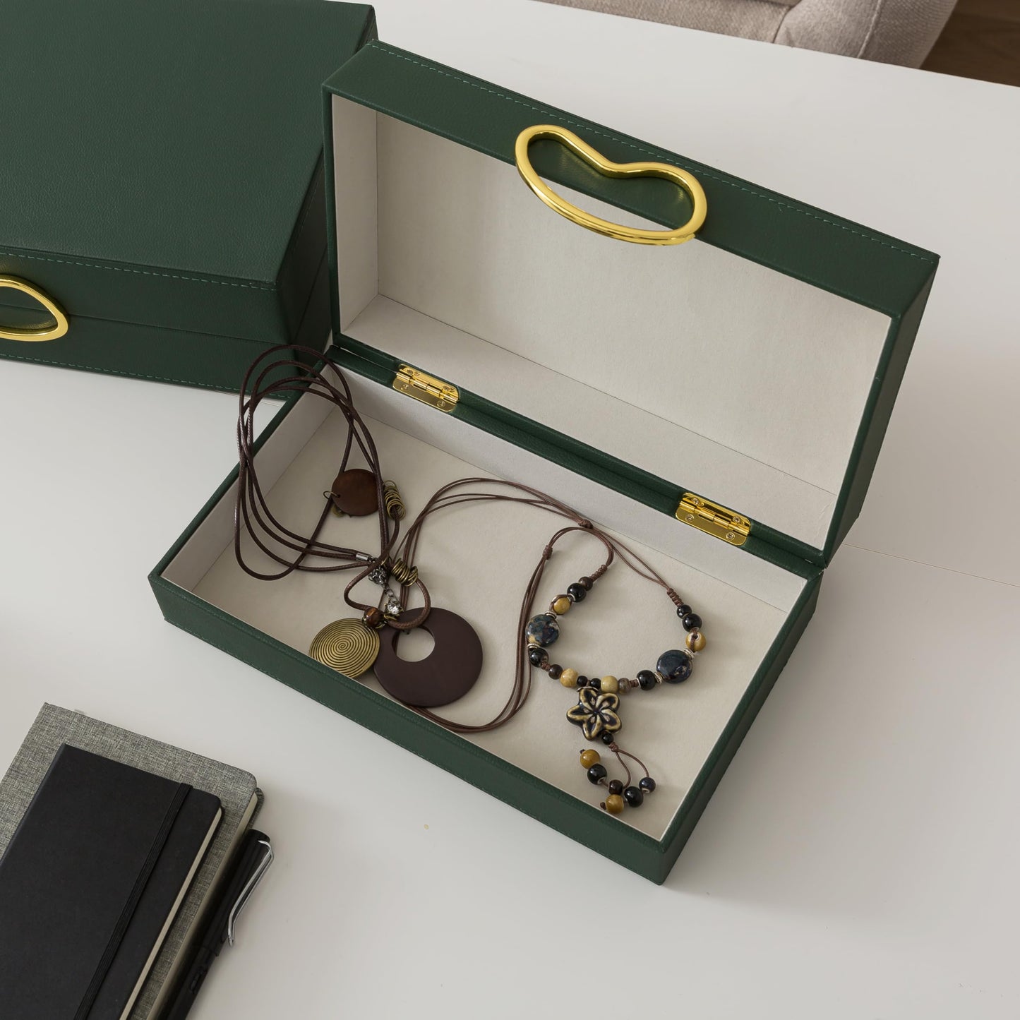 Pair of Faux Leather Decorative Boxes