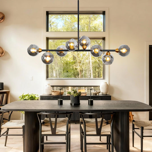 Linear Chandeliers for Dining Room 50" Gray Globe Rectangle Pendant Light