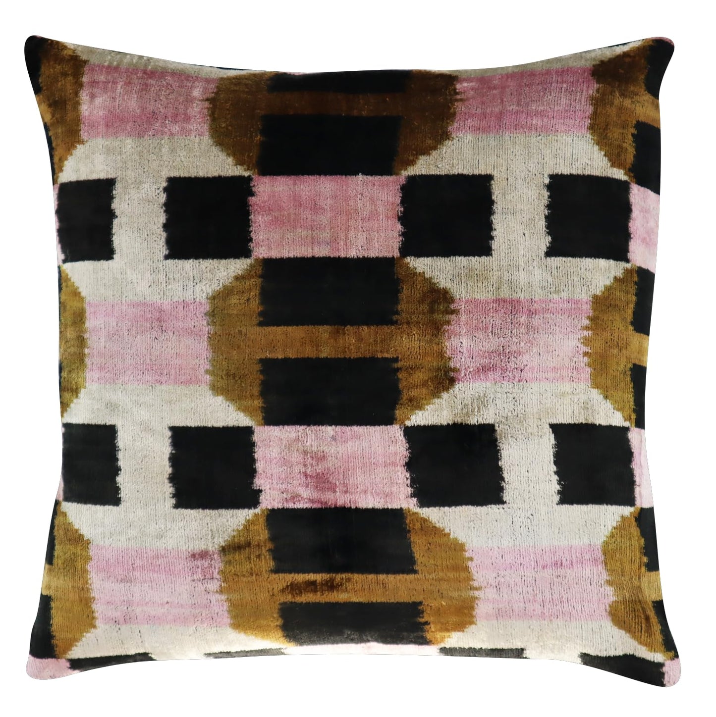 CANVELLO Pink Brown Handmade Exquisite Down Pillow Throw Cushion: Feather Pillows Elegance & Art | Decorative Iconic Throw Pillows with Ikat Design | Soft Velvet Silk (16"x16")