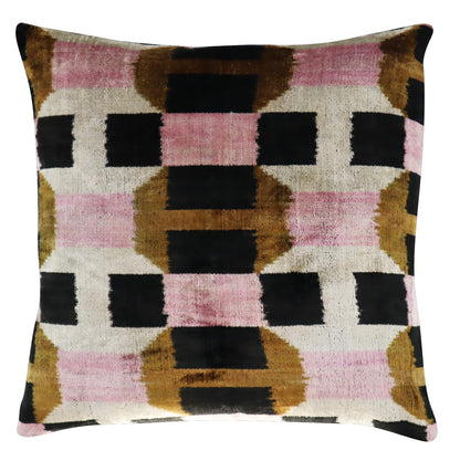 CANVELLO Pink Brown Handmade Exquisite Down Pillow Throw Cushion: Feather Pillows Elegance & Art | Decorative Iconic Throw Pillows with Ikat Design | Soft Velvet Silk (16"x16")