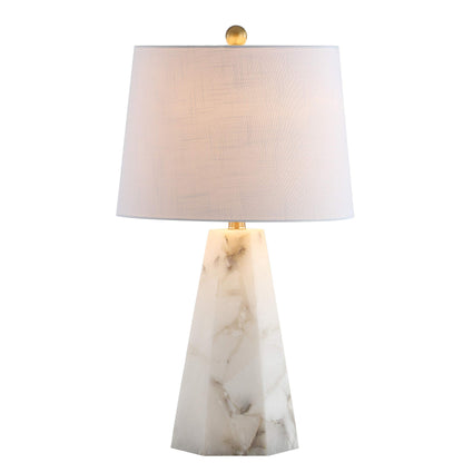 JONATHAN Y 25.5" Natural Alabaster/Brass Gold Modern Table Lamp for Bedroom, White Linen Shade, Contemporary Bedside Nightstand Lamp for Living Room, LED Bulb Included JYL6205A