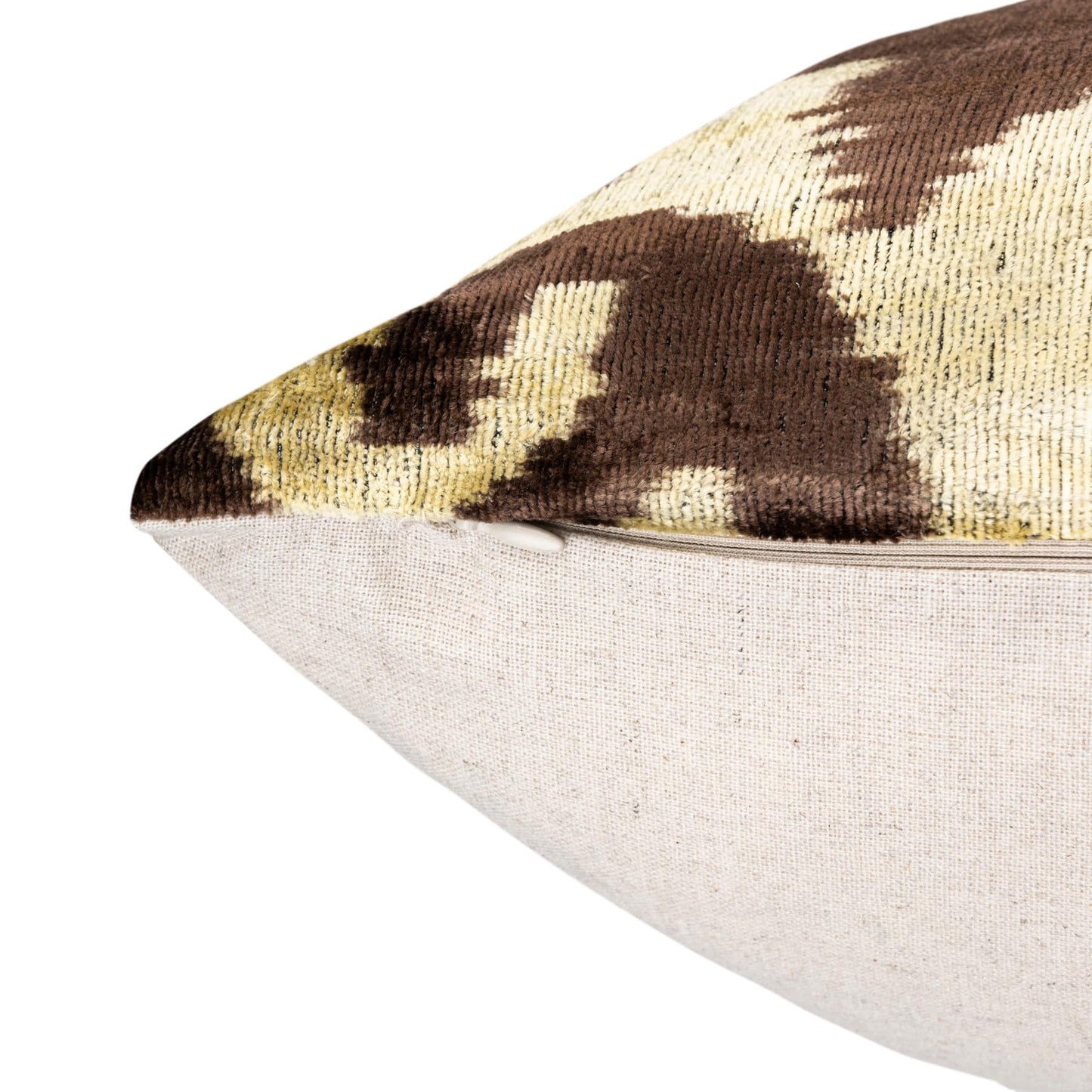 CANVELLO Handmade Velvet Pillow with Insert – Olive & Brown Ikat Pattern, 16x24