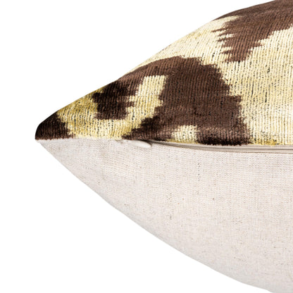 CANVELLO Handmade Velvet Pillow with Insert – Olive & Brown Ikat Pattern, 16x24