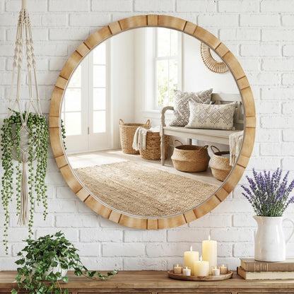 31-1/2" Round Wooden Mirror