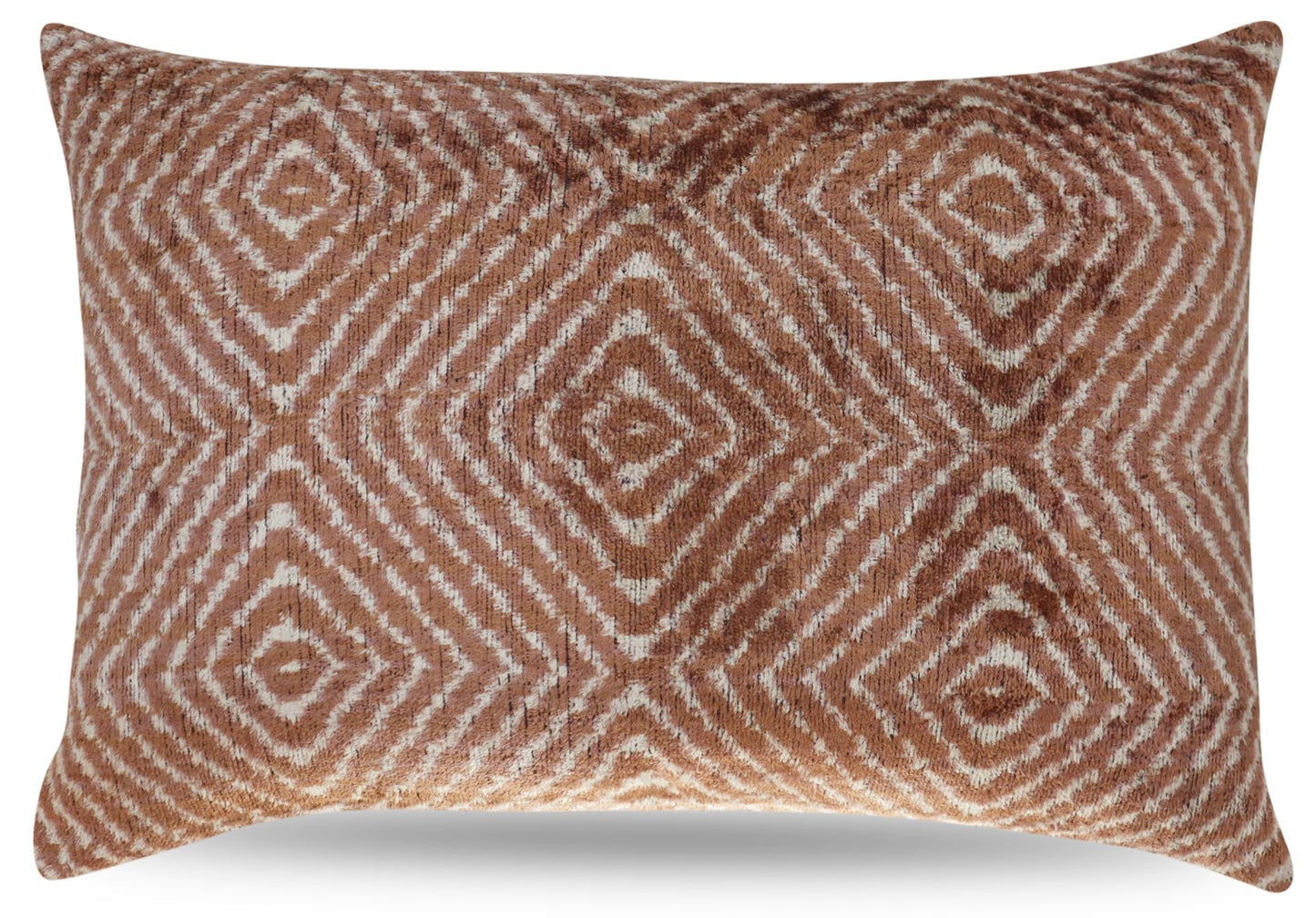 CANVELLO Luxury Handmade Velvet Throw Pillow - 16x24 inches, Down Feather Insert, Geometric Diamond Pattern in Brown, Tan, and White, Soft and Plush Cushion for Couch or Bed