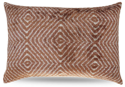 CANVELLO Luxury Handmade Velvet Throw Pillow - 16x24 inches, Down Feather Insert, Geometric Diamond Pattern in Brown, Tan, and White, Soft and Plush Cushion for Couch or Bed