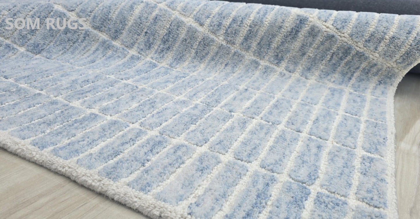 SOM RUGS 100% Authentic Capitola Tufted Handmade Woolen Area Rug Bedroom Decor Office Rug (Blue, 10 x 14 Feet)
