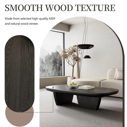 FHKJ Modern Wood Coffee Table for Living Room, 51.2" Black Rectangle Coffee Table with 2 Unique Legs, Center Table for Living Room Table Tea Table for Home Office