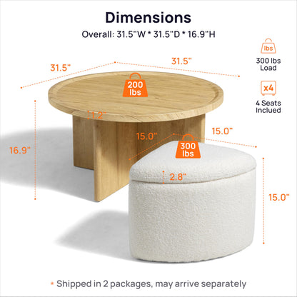 Wood Coffee Table with Storage Ottomans (4)