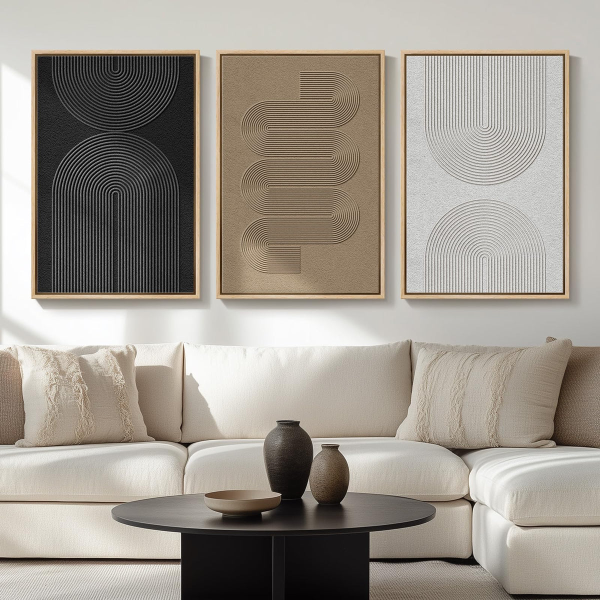 Framed Abstract Print on Canvas Wall Art, Set of 3