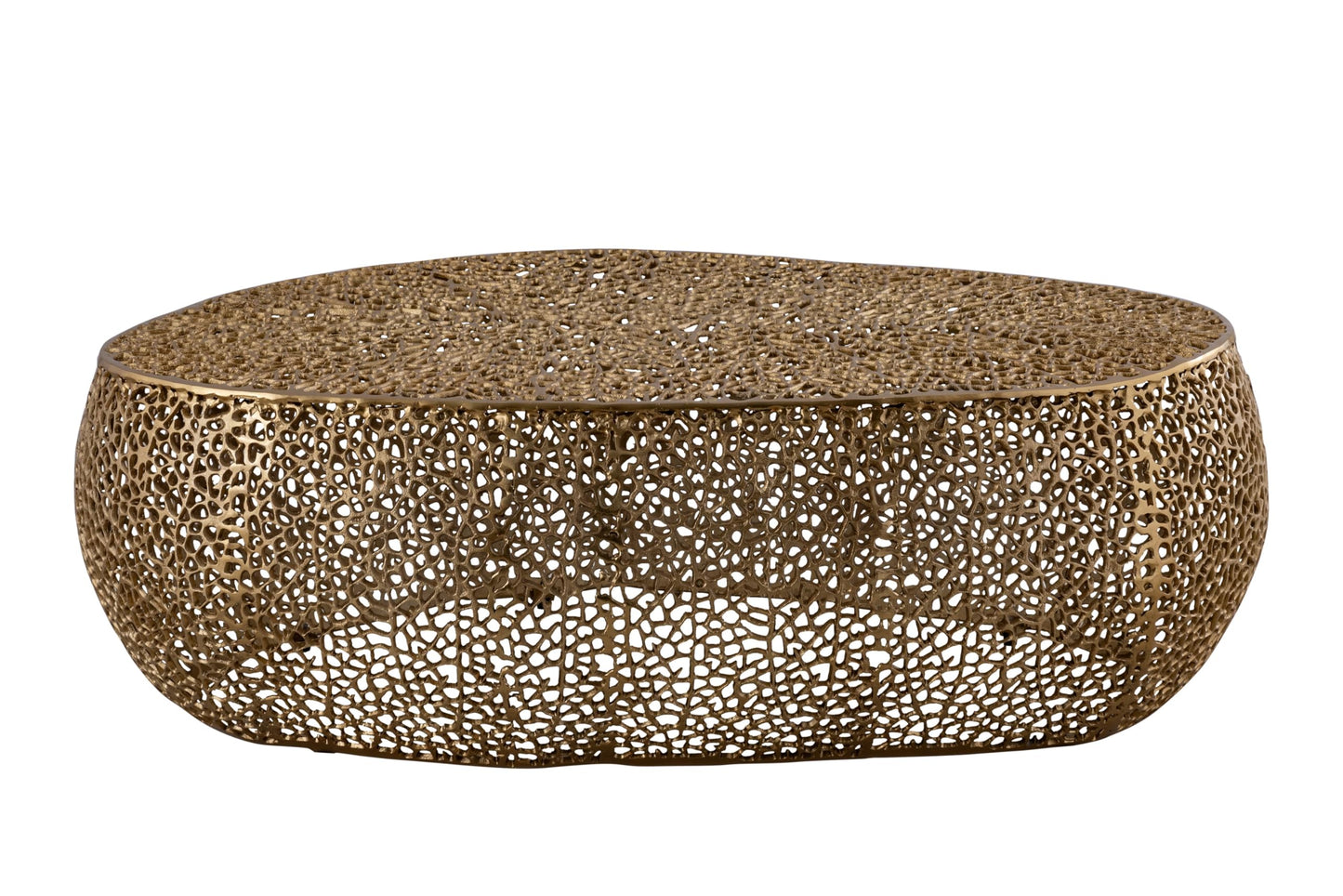 50" Gold Aluminum Oval Coffee Table with Open Mesh Design