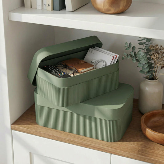 Decorative Storage Boxes with Faux Leather Lid, Set of 2