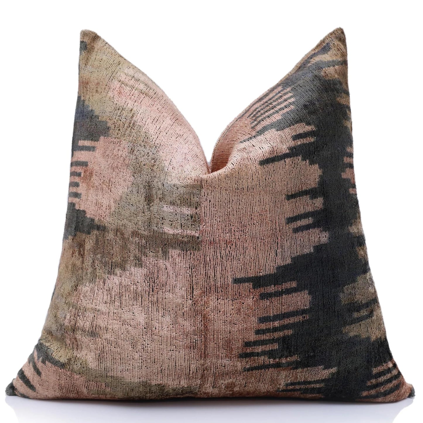 CANVELLO The Abstract Landscape Painterly Silk Velvet Pillow - Dusty Rose & Charcoal 20x20