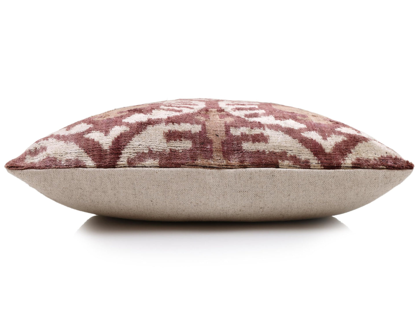 CANVELLO Luxury Handwoven Silk Velvet Throw Pillow 20x20 Inch Burgundy Ikat Pattern