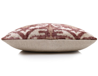 CANVELLO Luxury Handwoven Silk Velvet Throw Pillow 20x20 Inch Burgundy Ikat Pattern