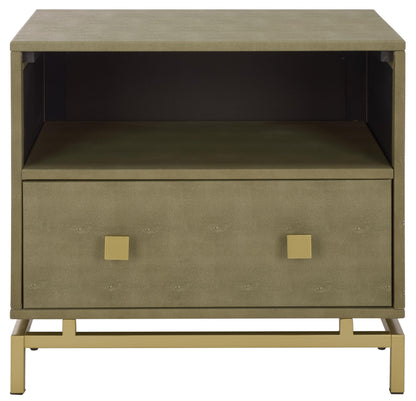 Faux Shagreen & Metal 1-Drawer Nightstand