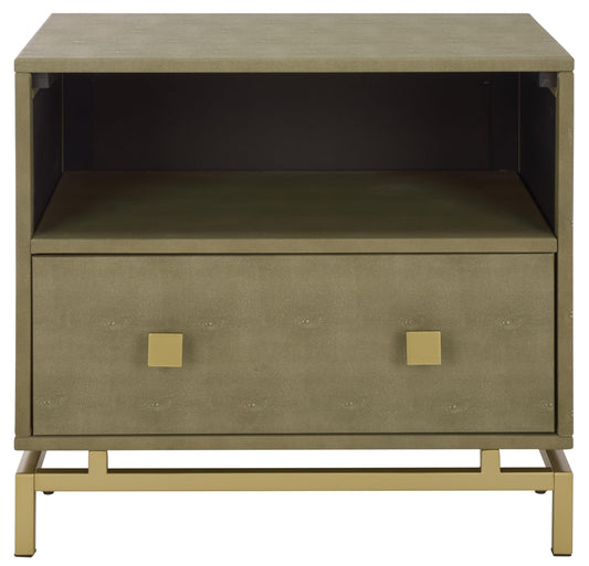 Faux Shagreen & Metal 1-Drawer Nightstand