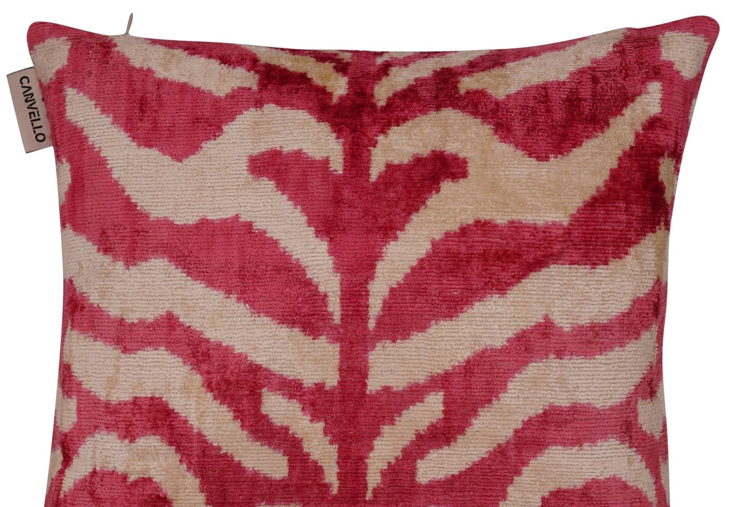 CANVELLO Luxury Velvet Throw Pillow - Handmade Decorative Cushion with Tiger Print Design - Pinkish Red & Beige, 16x16 Inch, Down Feather Insert, Soft & Plush, Boho Chic Accent Pillow for Sofa & Bed