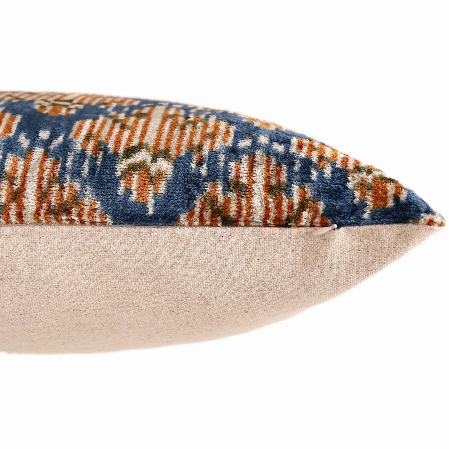 CANVELLO Blue Ikat Silk Velvet Pillow 20x20 | Handmade Designer Accent Cushion