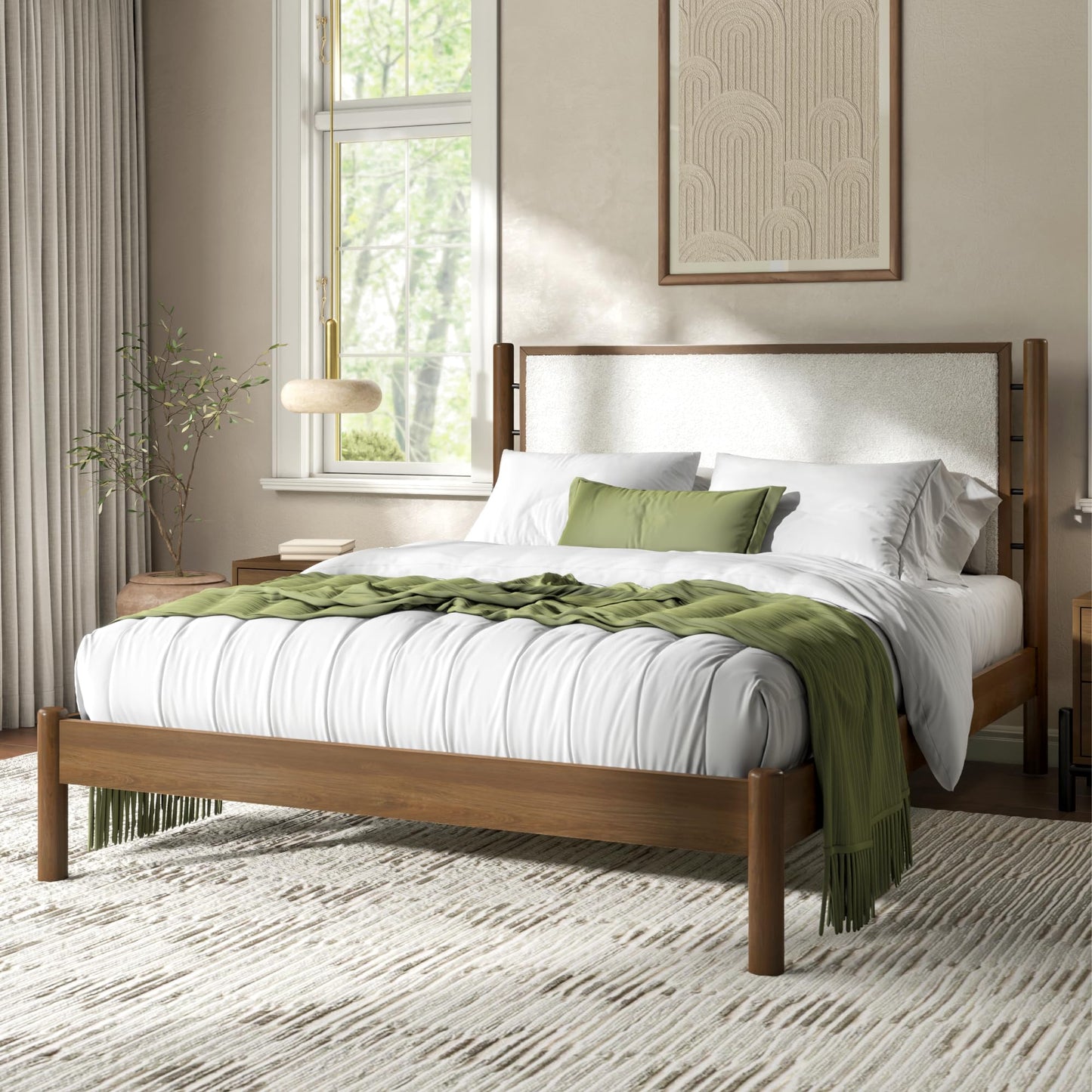 Wood Frame Queen Size Bed with Wood Frame