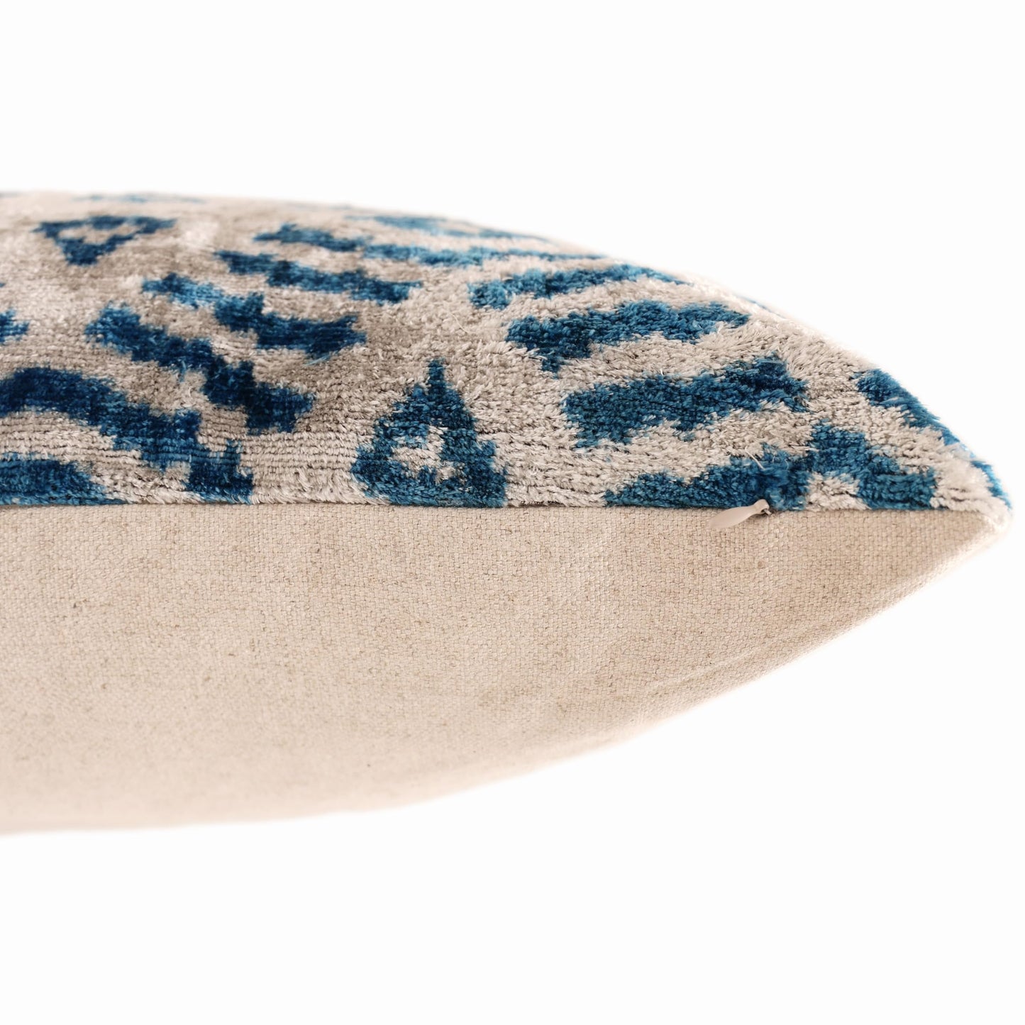 CANVELLO Handmade Blue Ikat Silk Velvet Pillow 20x20 | Designer Accent Cushion