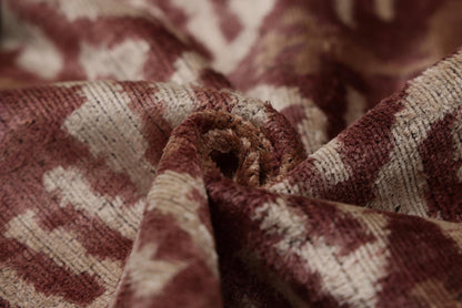 CANVELLO Luxury Handwoven Silk Velvet Throw Pillow 20x20 Inch Burgundy Ikat Pattern