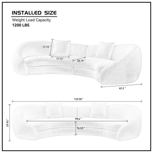 126" Curved Boucle Sectional Sofa