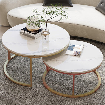 Round Marble Top Nesting Coffee Tables, Set of 2