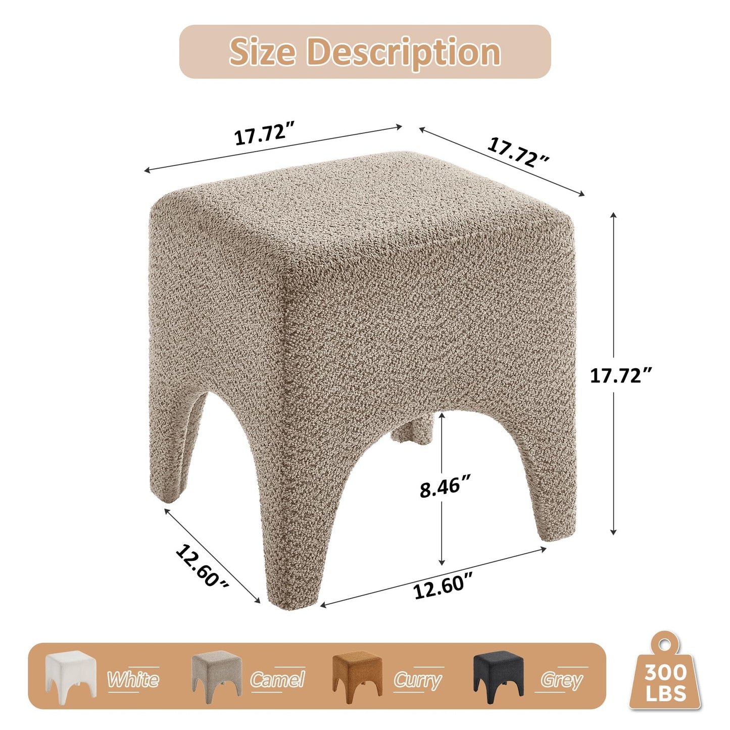 Square Boucle Upholstered Ottoman
