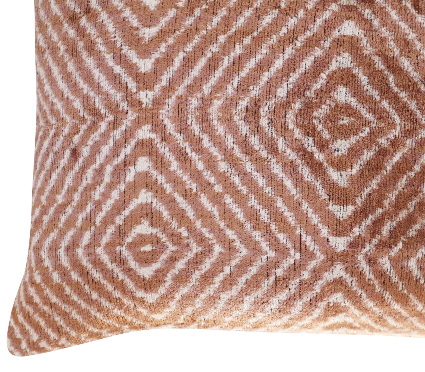 CANVELLO Luxury Handmade Velvet Throw Pillow - 16x24 inches, Down Feather Insert, Geometric Diamond Pattern in Brown, Tan, and White, Soft and Plush Cushion for Couch or Bed
