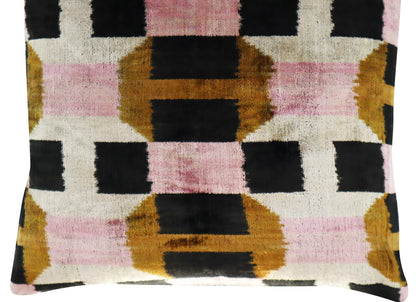 CANVELLO Pink Brown Handmade Exquisite Down Pillow Throw Cushion: Feather Pillows Elegance & Art | Decorative Iconic Throw Pillows with Ikat Design | Soft Velvet Silk (16"x16")