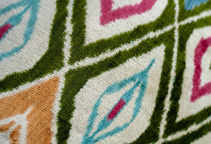CANVELLO Handmade Multicolor Velvet Throw Pillow with Diamond Ikat Design – 20x20 Inch Decorative Accent with Premium Down Feather Insert