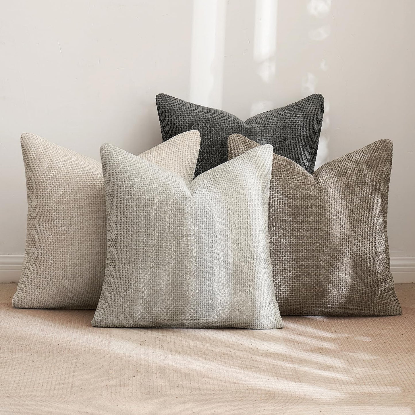 Chenille Throw Pillow Covers, Set of 4