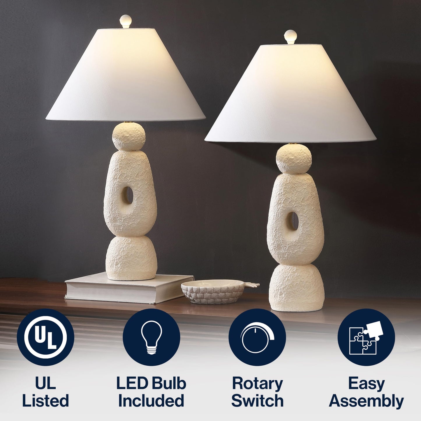 Textured Resin Table Lamps, Set of 2