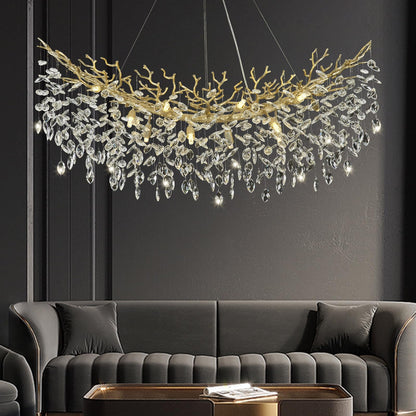 NIUZDU Chandeliers for Dining Room Over Table, 47" Modern Crystal Gold Tree Branche Chandelier, Large Chandelier Crystals for Living Room,High Ceiling,Foyer,Entryway,Kitchen Island,Staircase