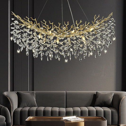 NIUZDU Chandeliers for Dining Room Over Table, 47" Modern Crystal Gold Tree Branche Chandelier, Large Chandelier Crystals for Living Room,High Ceiling,Foyer,Entryway,Kitchen Island,Staircase