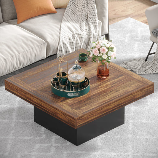 35-1/2" Square Wood and Aluminum Coffee Table