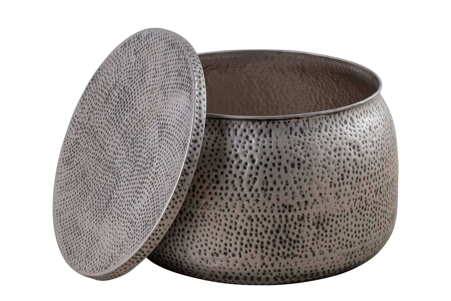 Albany Living Modern Round Aluminum Hammered Embossed Texturing, Metal Drum Coffee Table with Removable Lid for Storage,Fully Assembled, for the Living Room and Bedroom, Gray