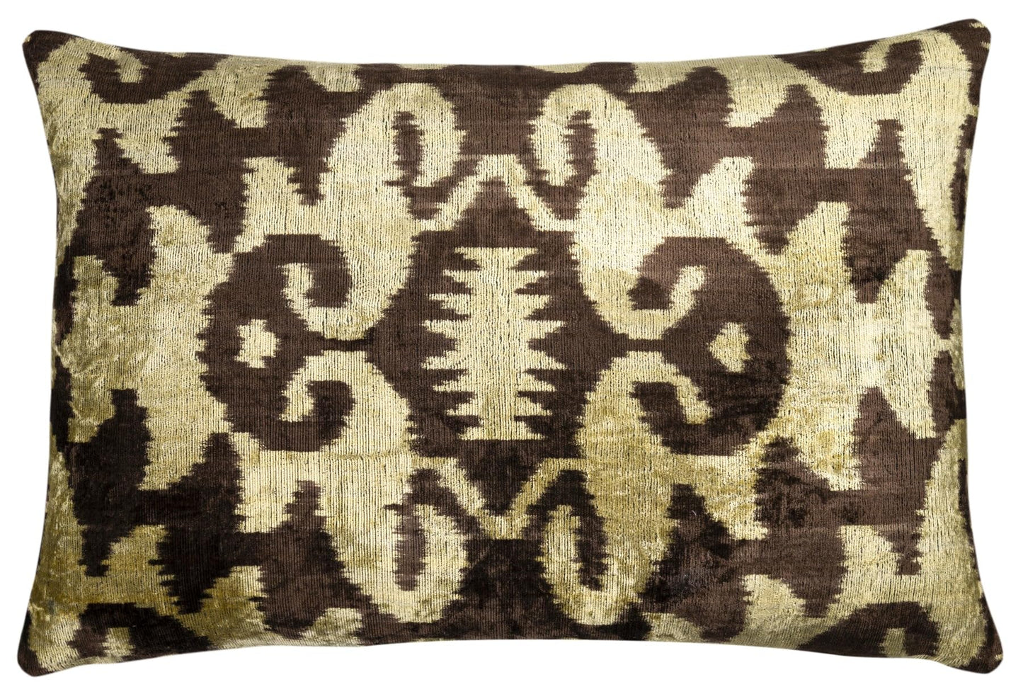 CANVELLO Handmade Velvet Pillow with Insert – Olive & Brown Ikat Pattern, 16x24