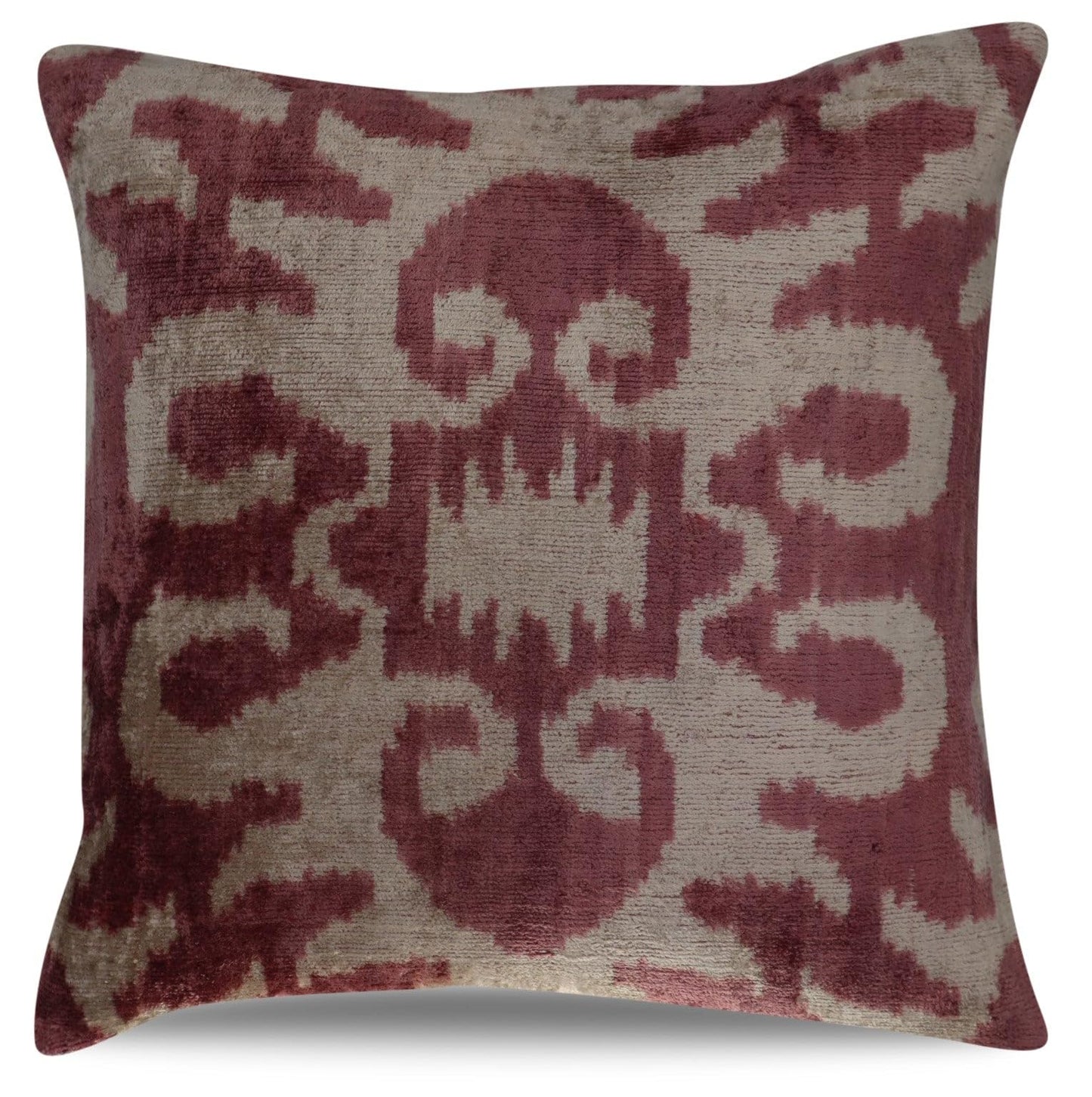 Canvello Handmade Burgundy Ikat Velvet Throw Pillow – Luxury Decorative Cushion, 16x16 Inch, Down Feather Insert, Bohemian Tribal Accent Pillow for Sofa, Couch & Bed