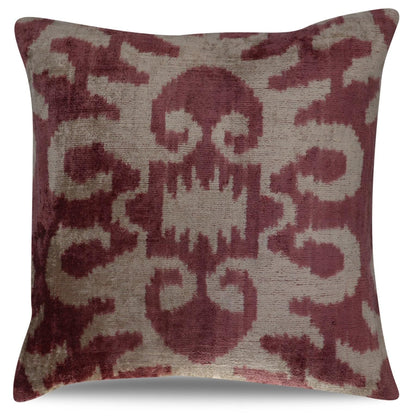 Canvello Handmade Burgundy Ikat Velvet Throw Pillow – Luxury Decorative Cushion, 16x16 Inch, Down Feather Insert, Bohemian Tribal Accent Pillow for Sofa, Couch & Bed